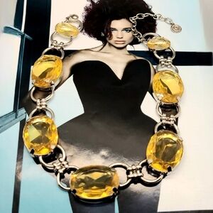 Vintage Signed RJ Graziano Citrine Crystal Silver Couture Choker Necklace